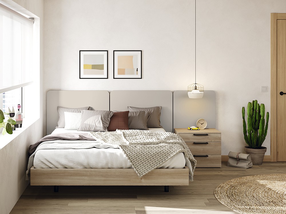 Cama con cabecero con tres paneles Ona y aro Slim Kalm 22 de Mobenia - 7