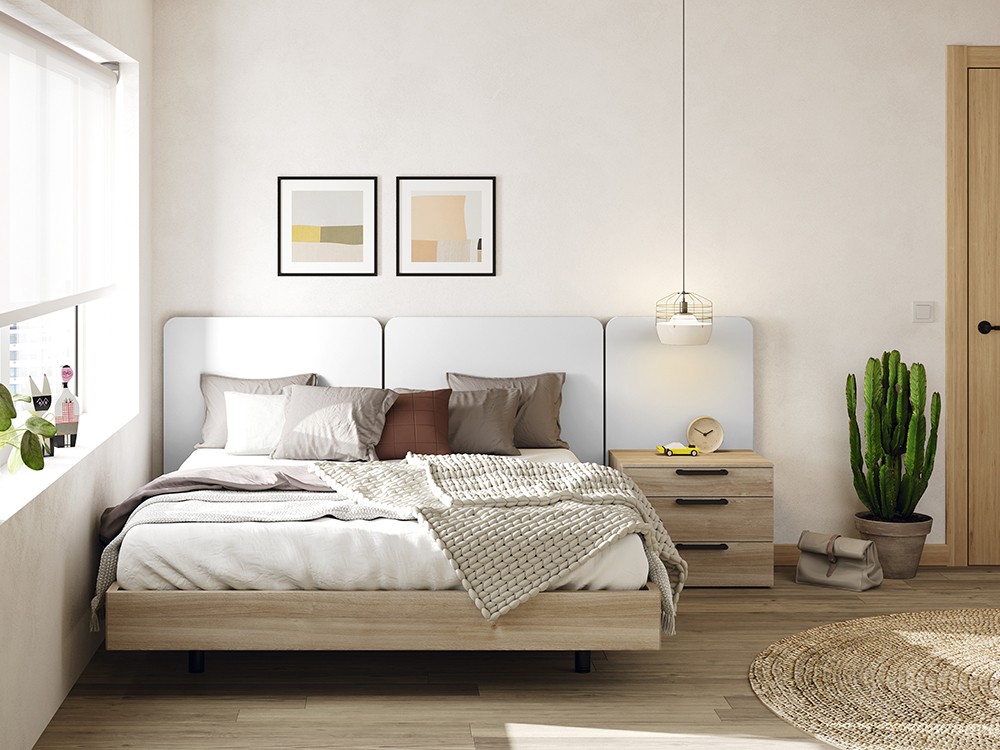 Cama con cabecero con tres paneles Ona y aro Slim Kalm 22 de Mobenia - 8