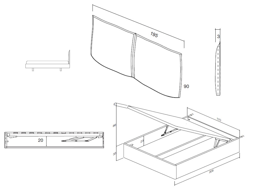 Cama cabecero Noa y base sim con arcón tapizada Kalm 25 de Mobenia - 3