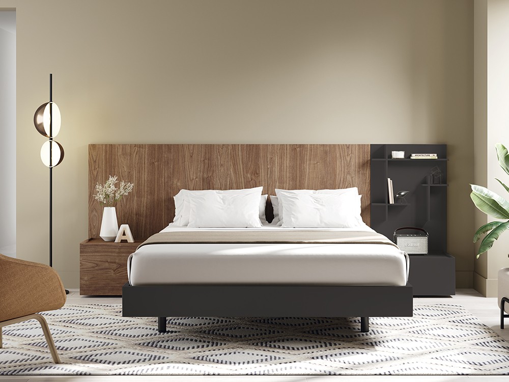 Dormitorio con cabecero Doan, aro sim y dos mesitas de noche Pool Kalm 28 de Mobenia - 3