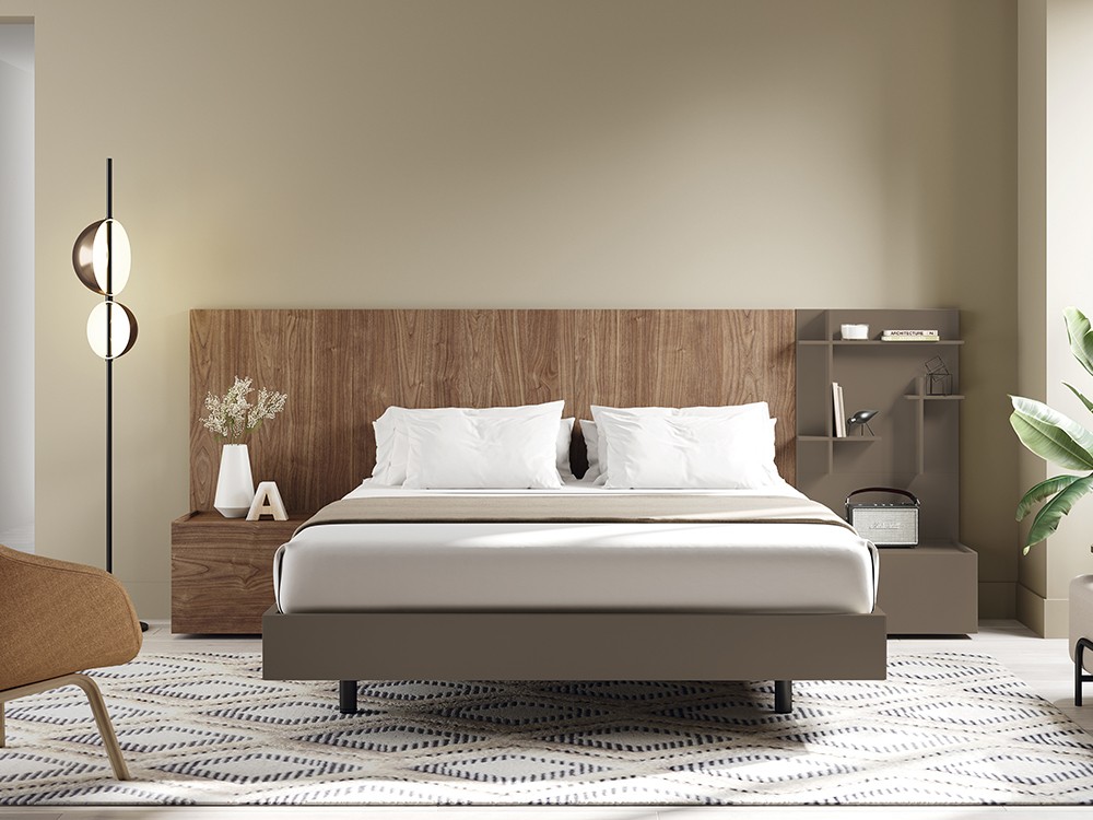 Dormitorio con cabecero Doan, aro sim y dos mesitas de noche Pool Kalm 28 de Mobenia - 2