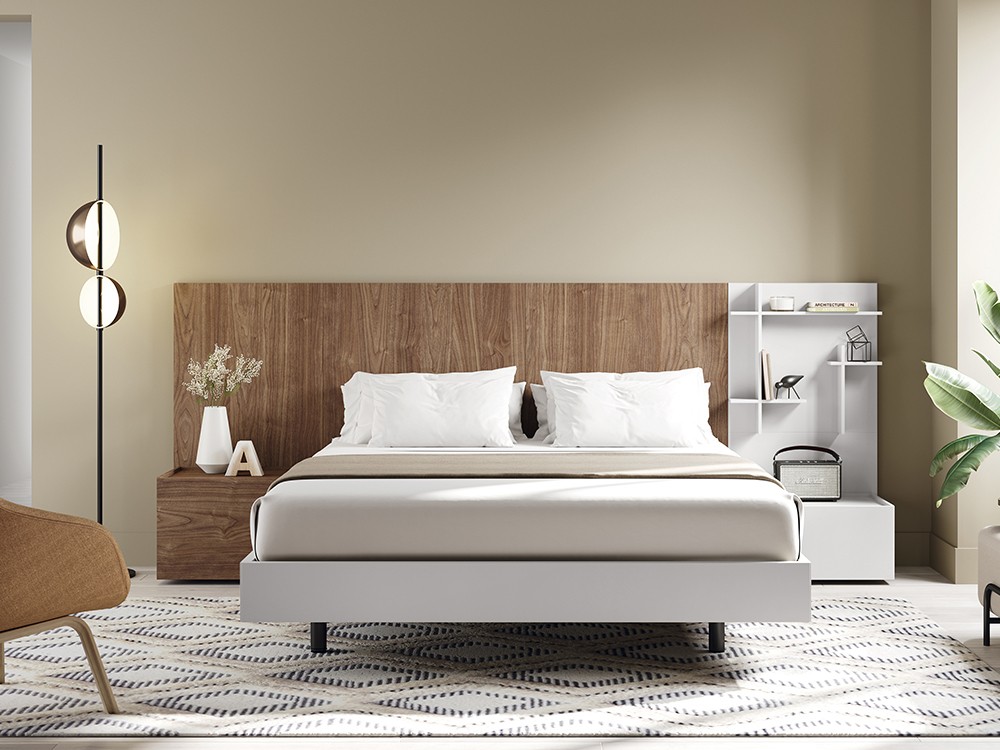 Dormitorio con cabecero Doan, aro sim y dos mesitas de noche Pool Kalm 28 de Mobenia - 8