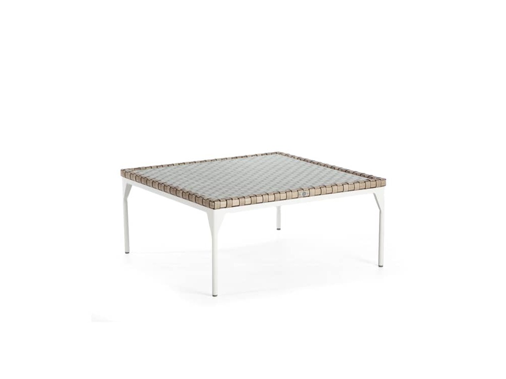Mesa de centro de aluminio blanco y fibra sintética trenzada con cristal Brafta de Skyline - 3