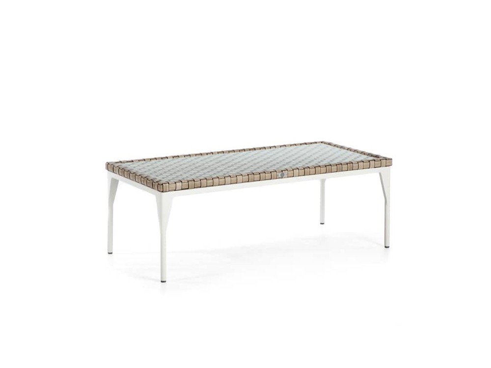 Mesa de centro de aluminio blanco y fibra sintética trenzada con cristal Brafta de Skyline - 2