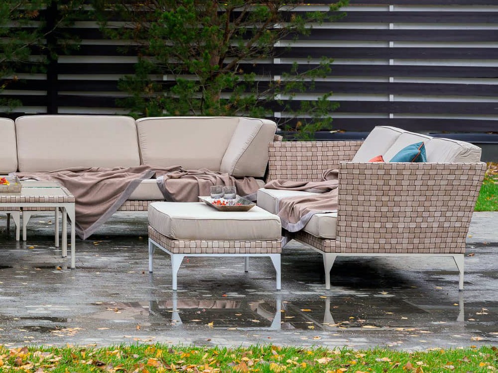 Otomán de aluminio blanco y fibras sintética con cojín tapizado Brafta de skyline - 3