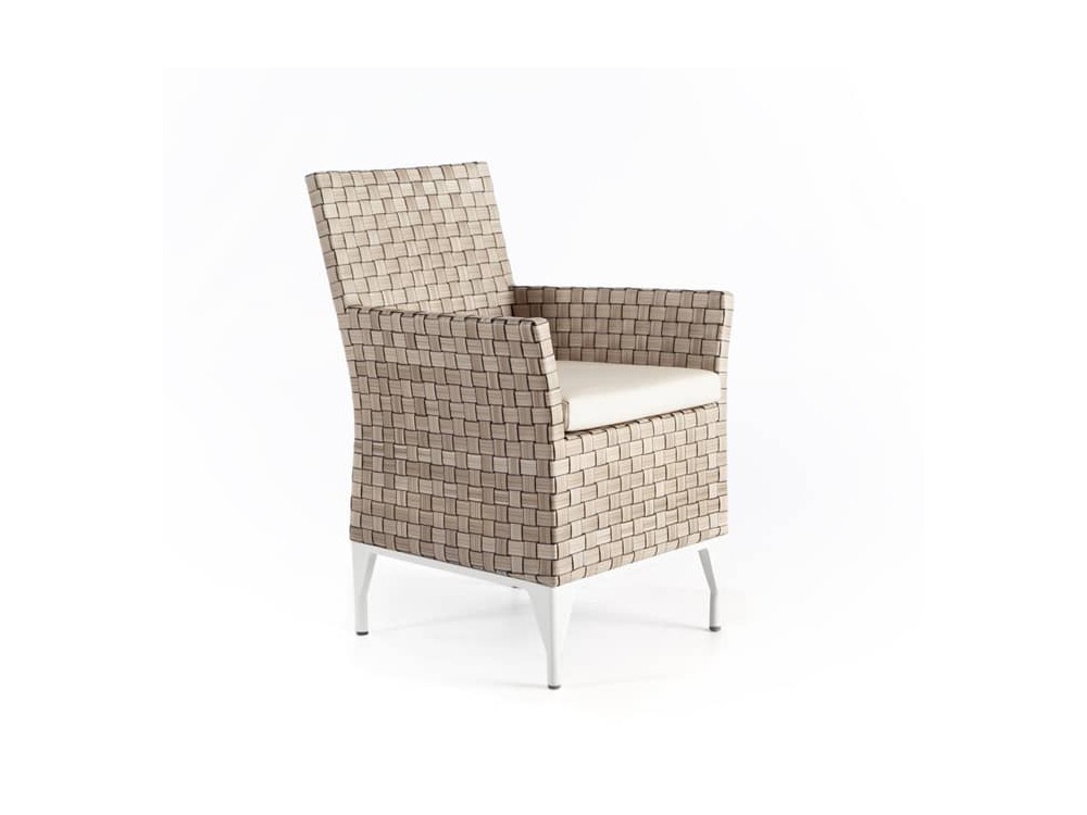 Sillón de comedor de aluminio blanco y fibra sintética trenzada con cojín tapizado Brafta de Skyline - 2