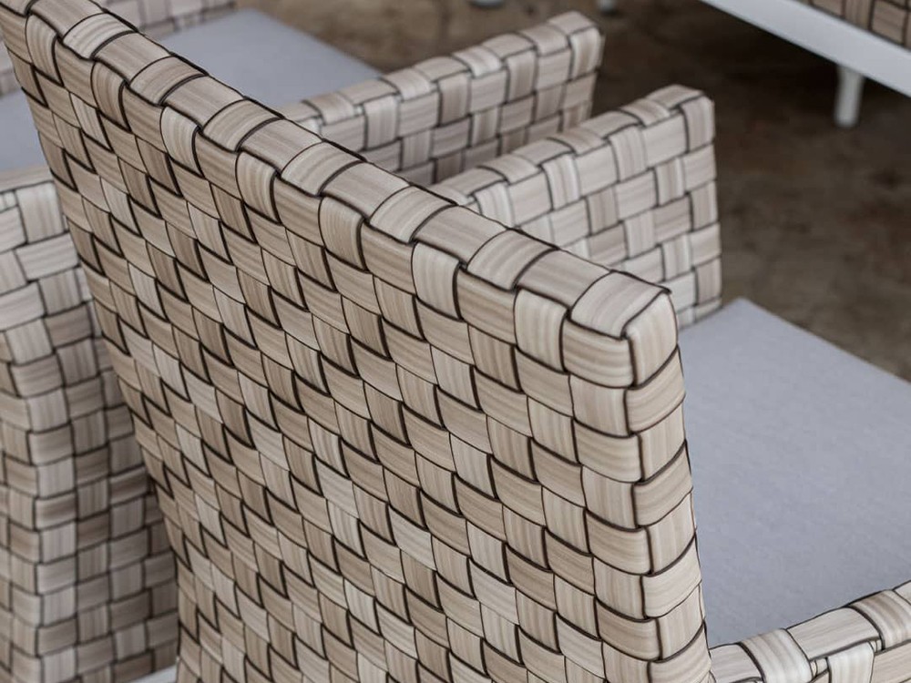 Sillón de comedor de aluminio blanco y fibra sintética trenzada con cojín tapizado Brafta de Skyline - 6