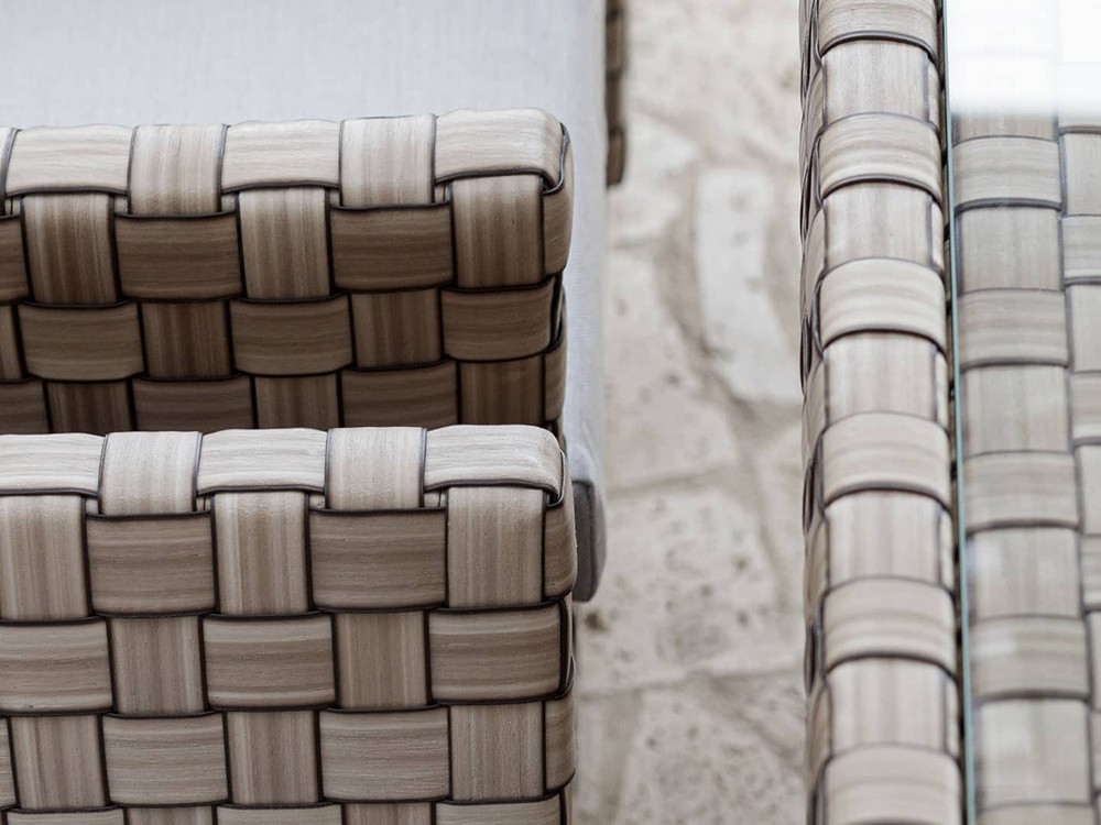 Sillón de comedor de aluminio blanco y fibra sintética trenzada con cojín tapizado Brafta de Skyline - 7