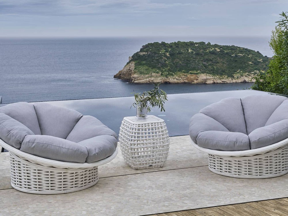 Mesa auxiliar de aluminio y fibra sintética trenzada con sobre porcelánico Dynasty de Skyline - 4