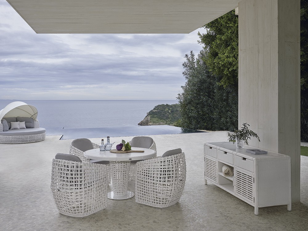 Sillón de comedor de aluminio y fibra sintética trenzada con cojines tapizados Dinasty de Skyline - 5