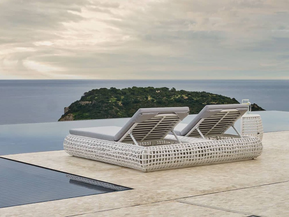 Tumbona doble de aluminio y fibra sintética trenzada con cojines tapizados Dynasty de Skyline - 4