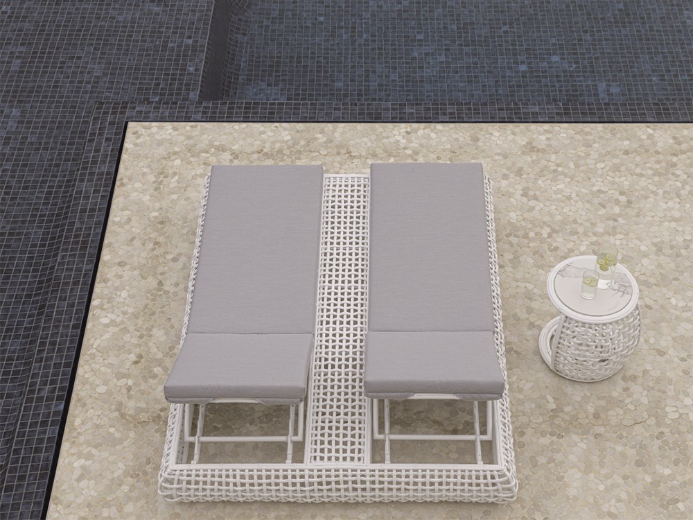 Tumbona doble de aluminio y fibra sintética trenzada con cojines tapizados Dynasty de Skyline - 5