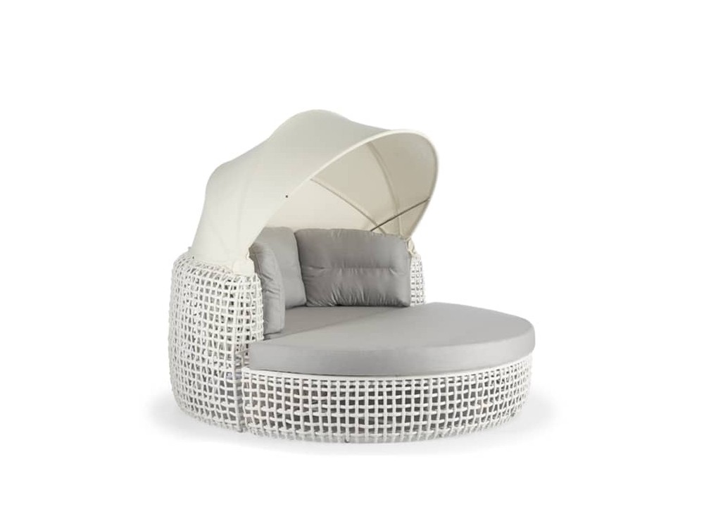 Cama de jardín de aluminio y fibra sintética trenzada con cojines y capota Dynasty de Skyline - 3