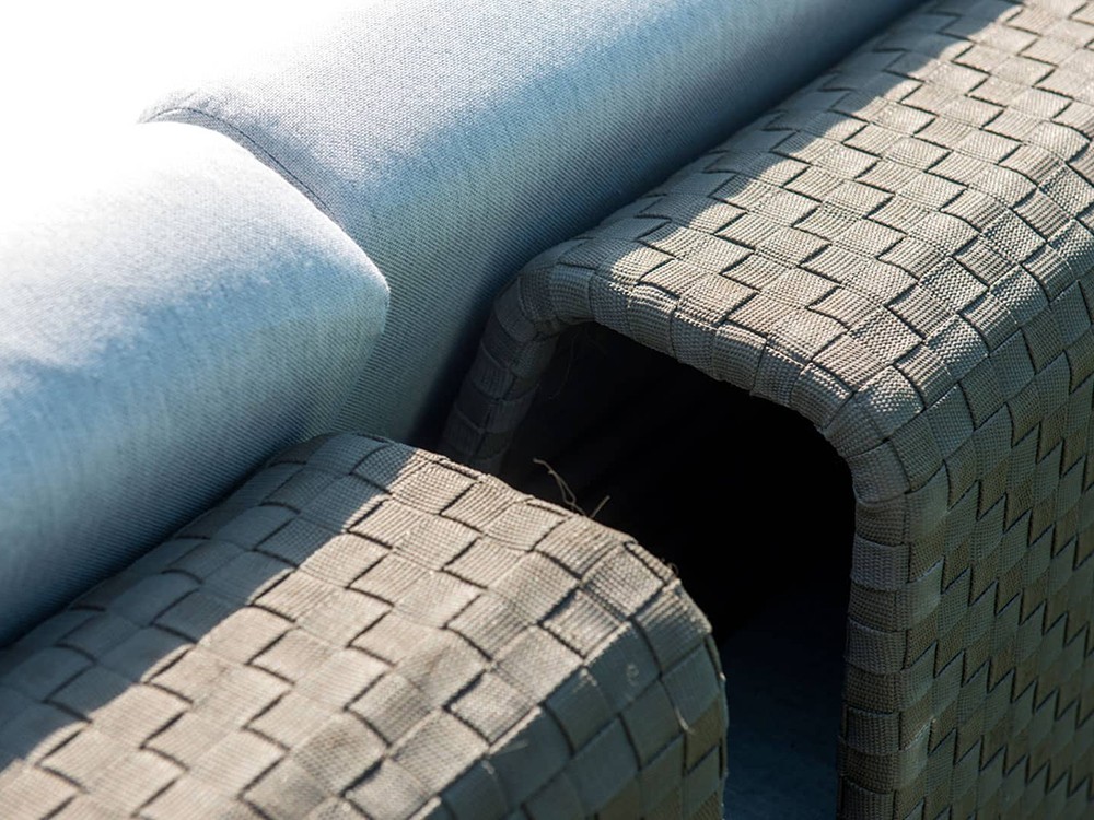 Sofá modular exterior de aluminio con cuerda trenzada y cojines tapizados Ona de Skyline - 13