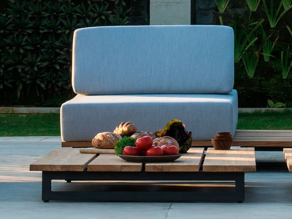 Sofá modular exterior de aluminio con cuerda trenzada y cojines tapizados Ona de Skyline - 7