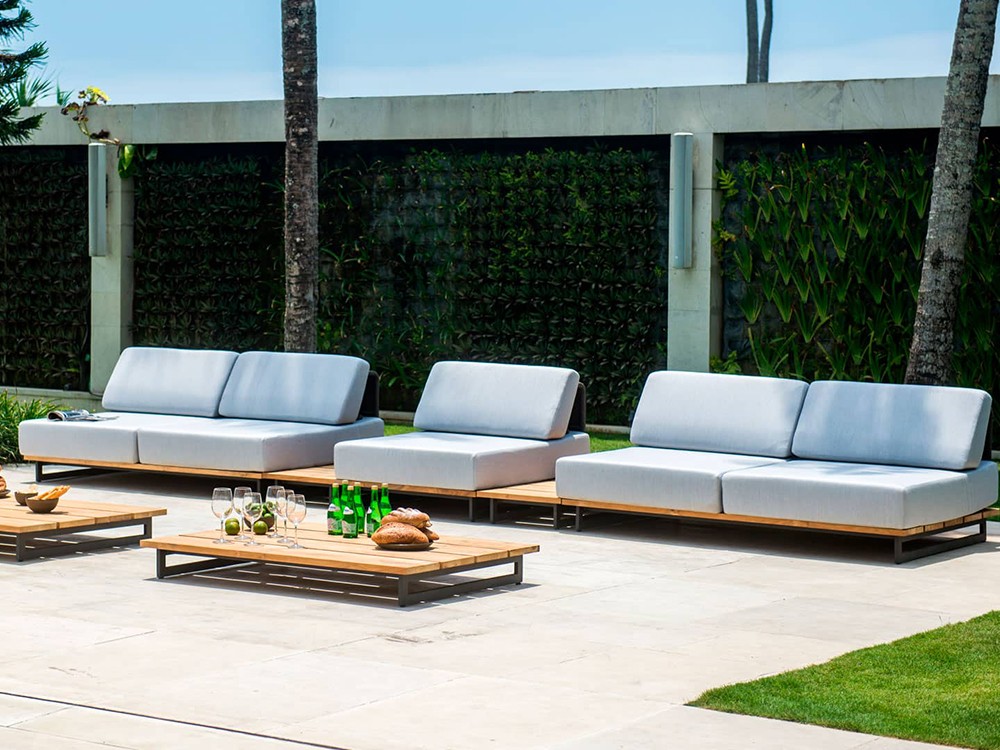 Sofá modular exterior de aluminio con cuerda trenzada y cojines tapizados Ona de Skyline - 6