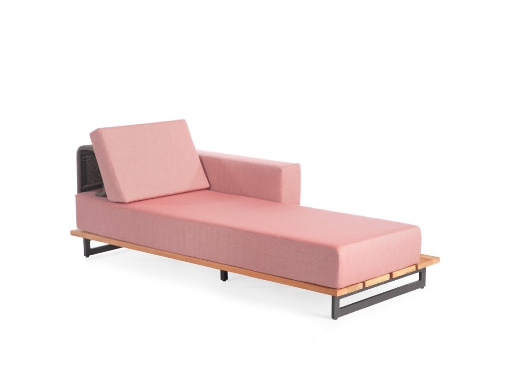Chaiselongue exterior de madera, aluminio con cintas de poliester trenzado y cojines tapizados Ona de Skyline - 4