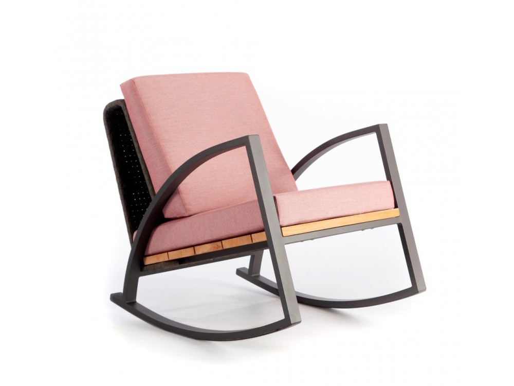 Mecedora exterior de aluminio y tiras de cuerda trenzada con cojines tapizados Ona de Skyline - 2