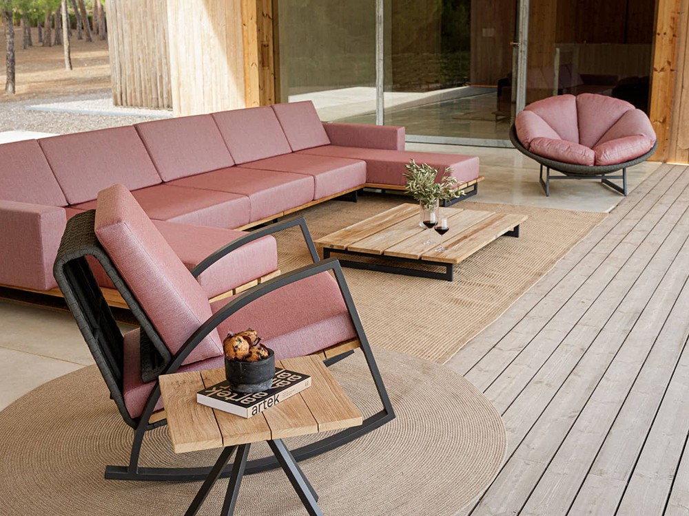 Sillón redondo exterior de aluminio y tiras de fibra trenzada Ona de Skyline Design - 6