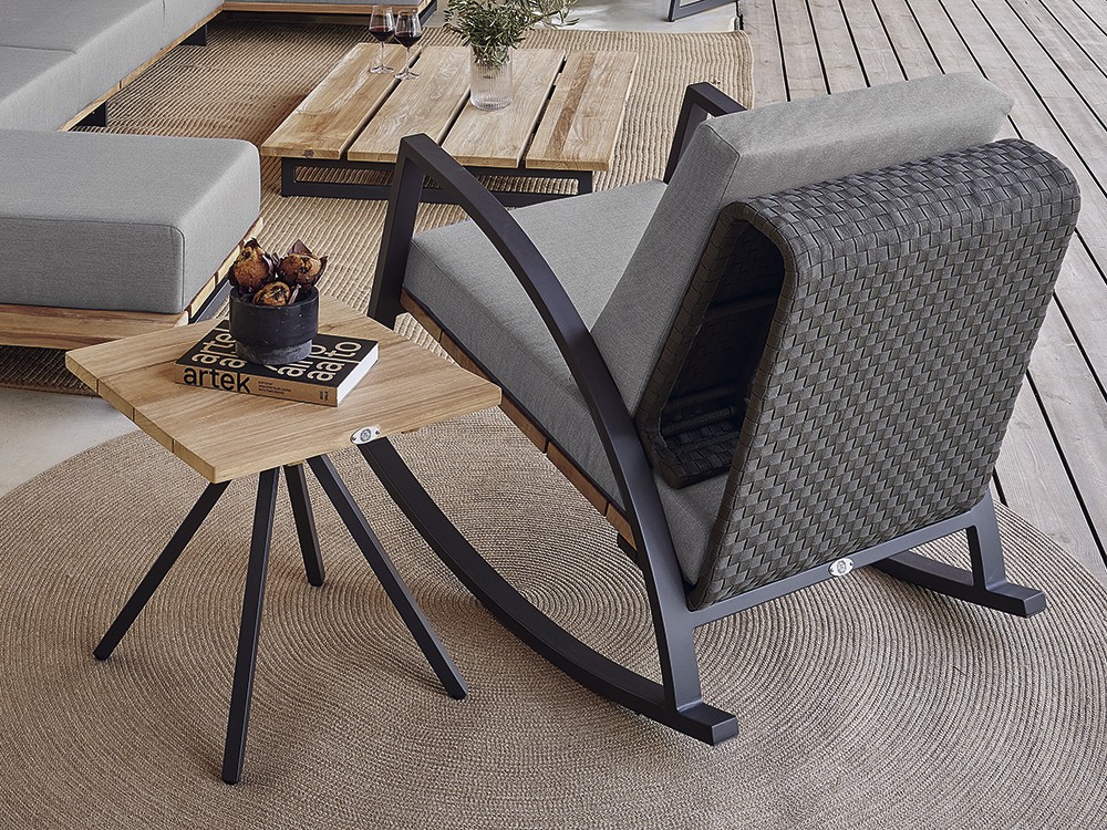 Mesa auxiliar redonda o cuadrada de teca y aluminio Alaska de Skyline Design - 2