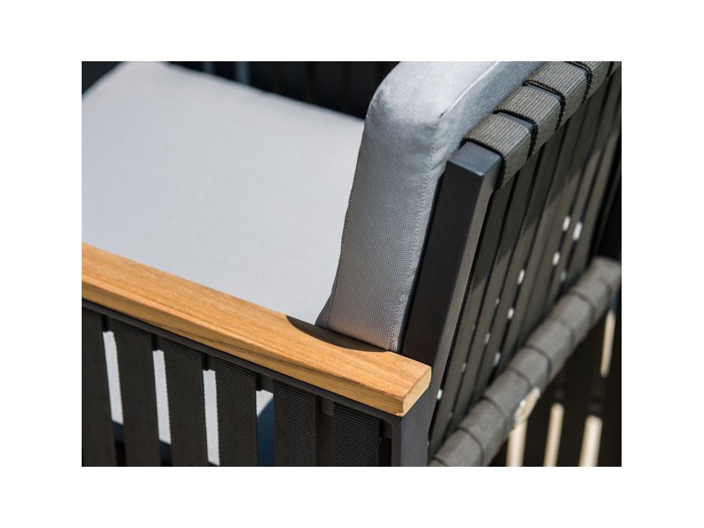 Sofá modular de aluminio y cintas de poliéster con madera de teca Horizon de Skyline Design - 12