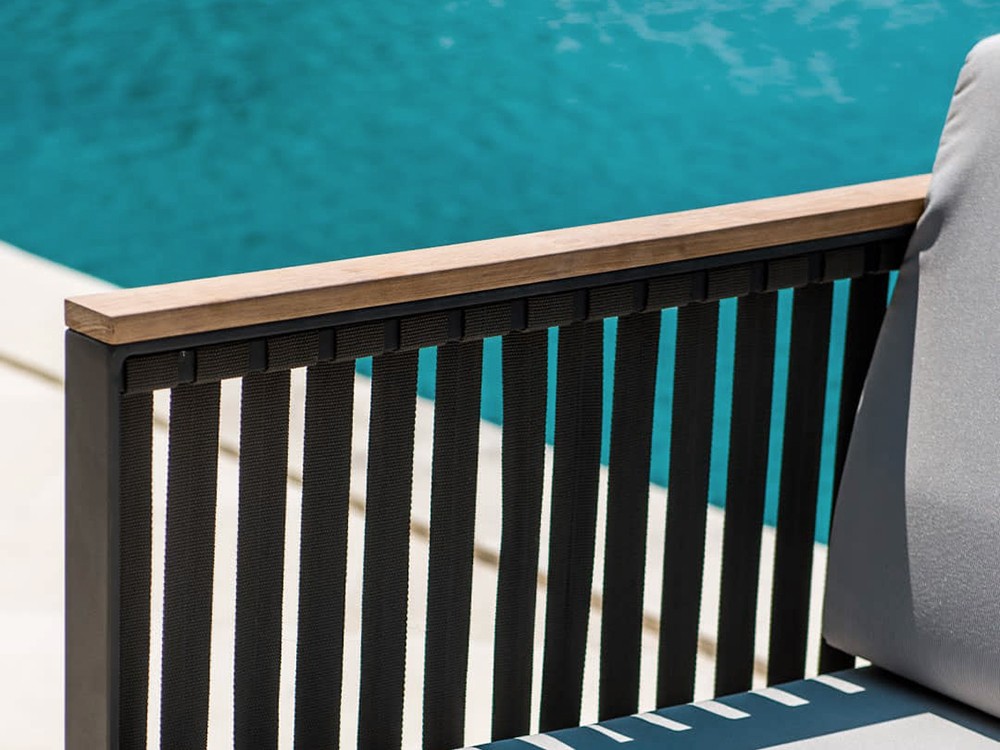 Sofá modular de aluminio y cintas de poliéster con madera de teca Horizon de Skyline Design - 14