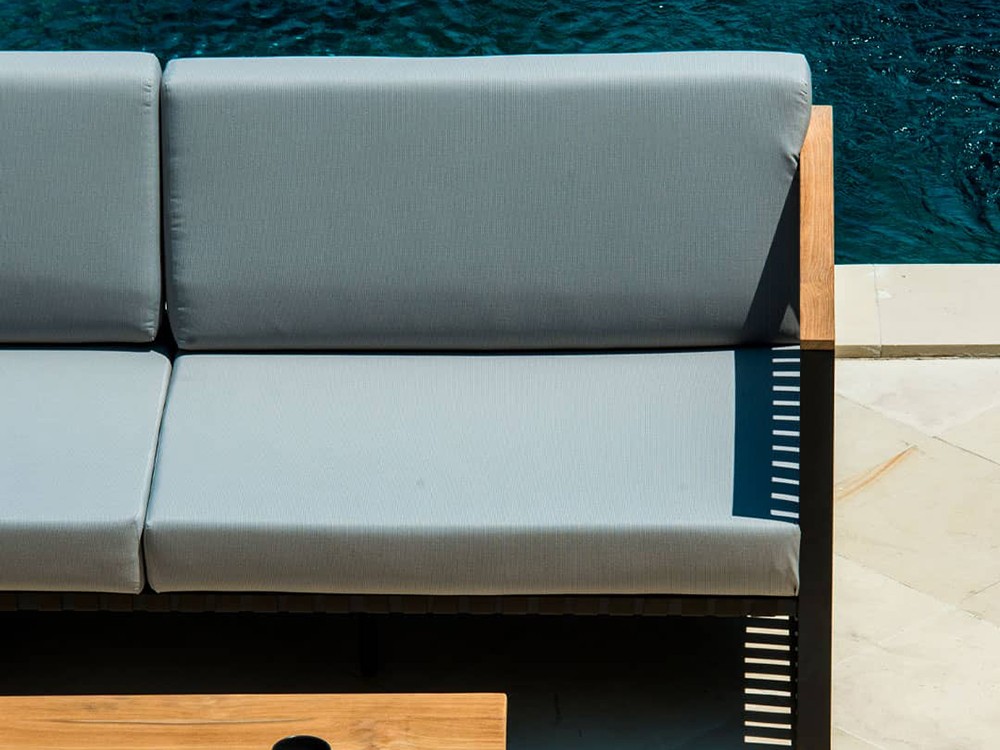 Sofá modular de aluminio y cintas de poliéster con madera de teca Horizon de Skyline Design - 16