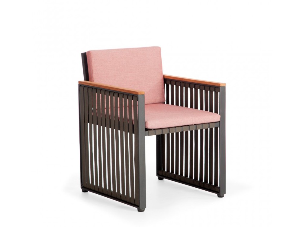 Silla de comedor con brazos de aluminio y cintas con madera de teca Horizon de Skyline Design - 3