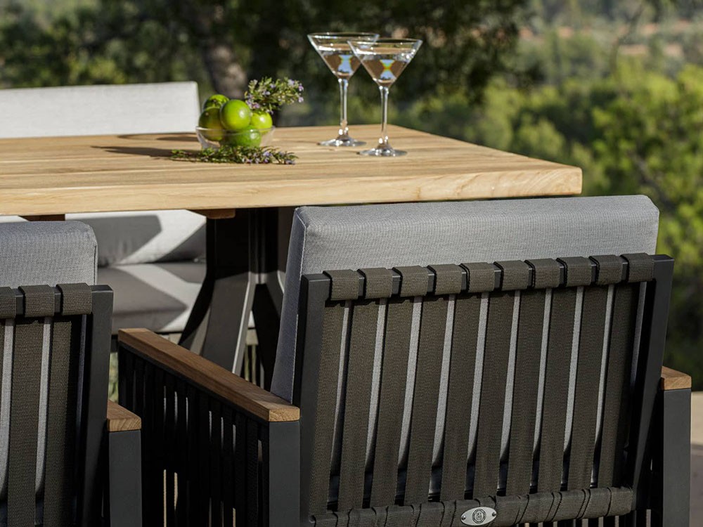 Taburete de aluminio y cinta con madera de teca Horizon de Skyline Design - 3