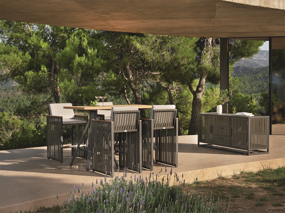 Taburete de aluminio y cinta con madera de teca Horizon de Skyline Design - 10