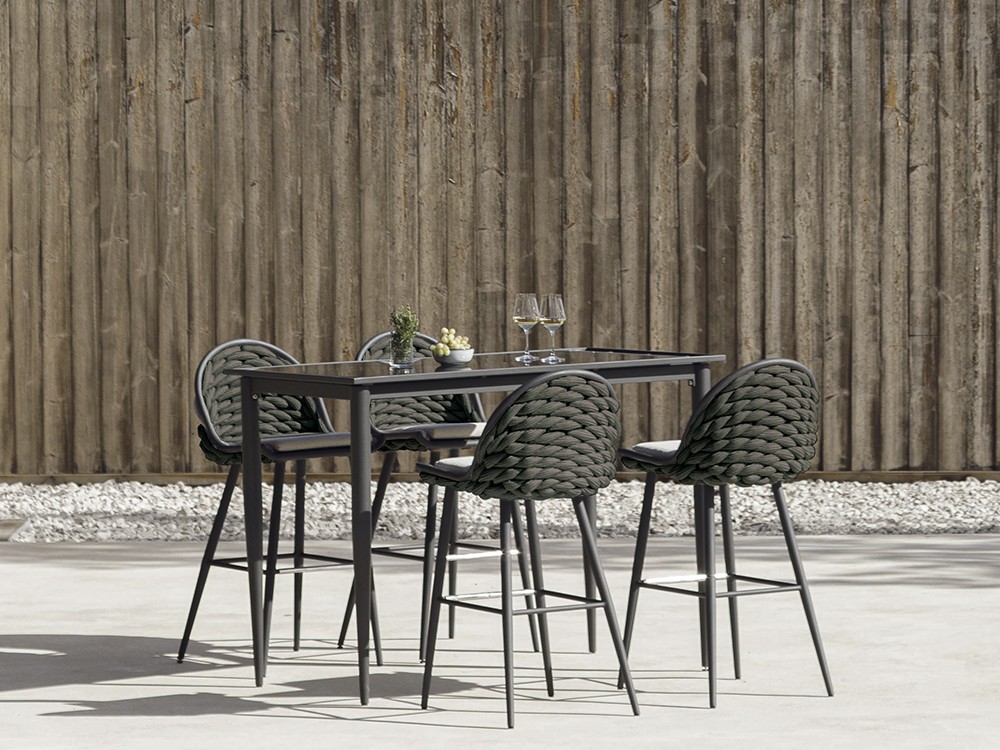 Taburete de aluminio y cuerda trenzada con asiento tapizado Serpent de Skyline Design - 4