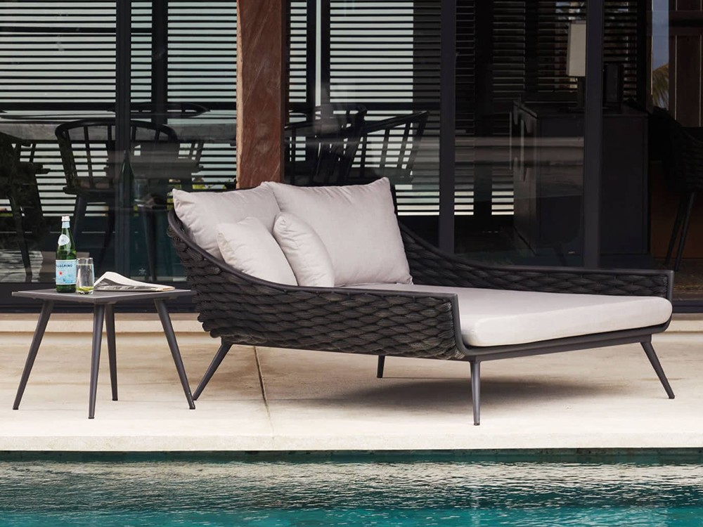 Daybed de aluminio y cuerda trenzada con colchoneta tapizada Serpent de Skyline Design - 4