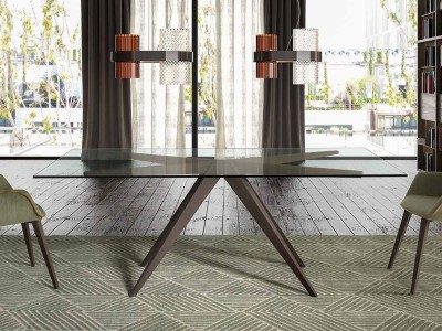 Mesa August B CH Design con base de madera y sobre de cristal templado de Mobles Nacher - 1
