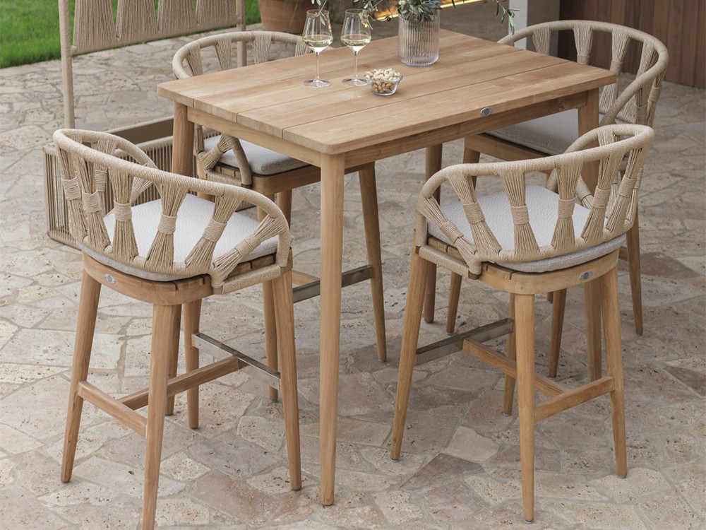 Taburete Krabi de madera de teca y cuerda trenzada Skyline Design - 1