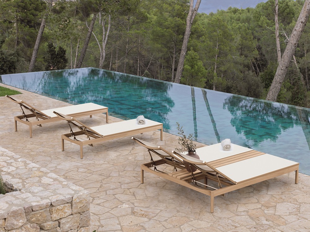 Tumbona Krabi de madera de teca y textilene Skyline Design - 3