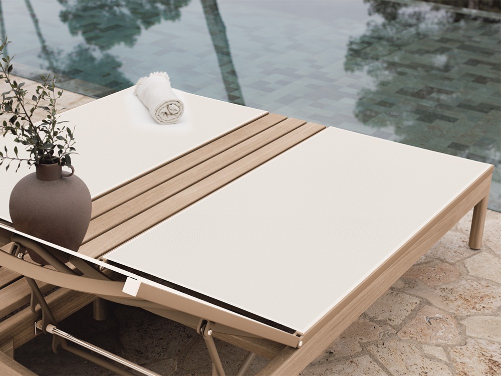 Tumbona doble Krabi de madera de teca y textilene Skyline Design - 8