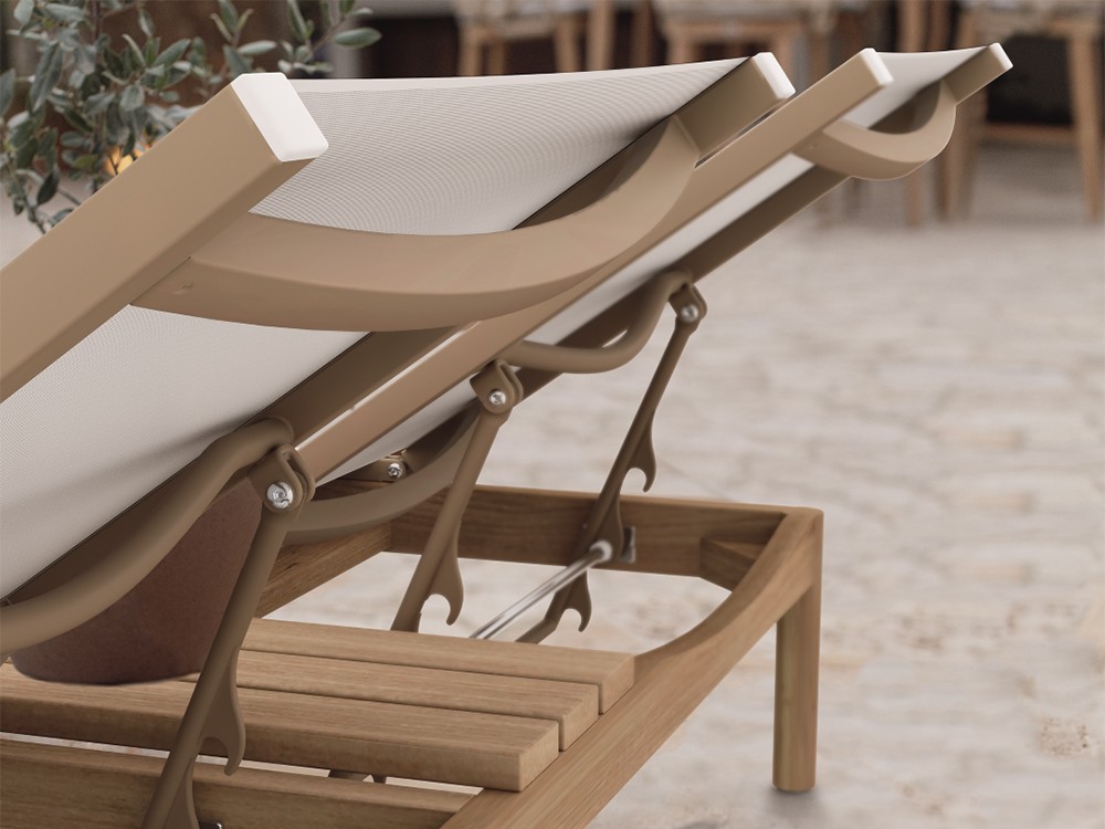 Tumbona doble Krabi de madera de teca y textilene Skyline Design - 9