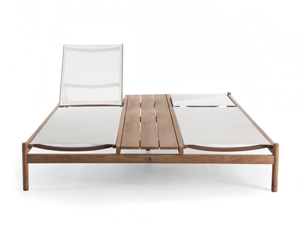 Tumbona doble Krabi de madera de teca y textilene Skyline Design - 3