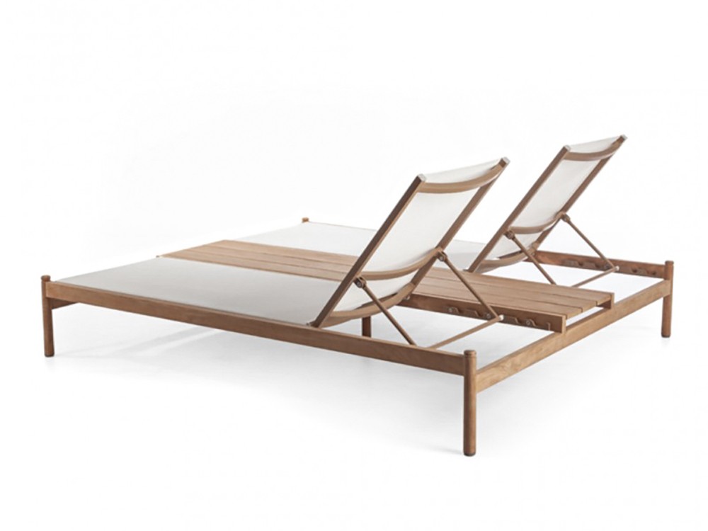 Tumbona doble Krabi de madera de teca y textilene Skyline Design - 5