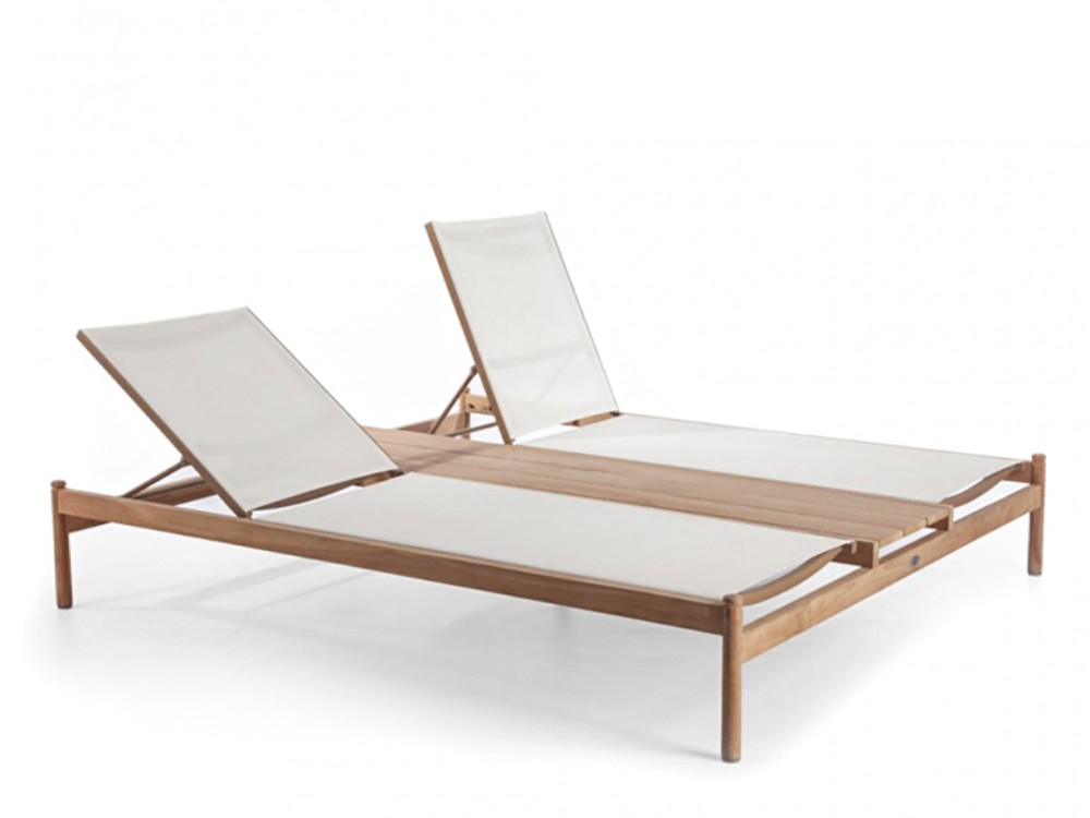 Tumbona doble Krabi de madera de teca y textilene Skyline Design - 2