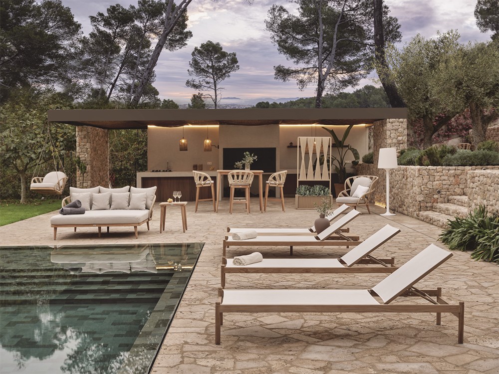 Tumbona Krabi de madera de teca y textilene Skyline Design - 6