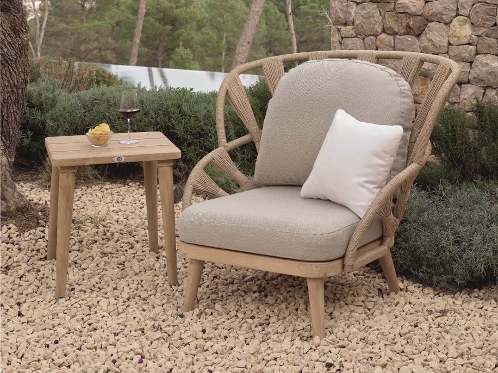 Sillón alto Krabi de madera de teca y cuerda trenzada Skyline Design - 1