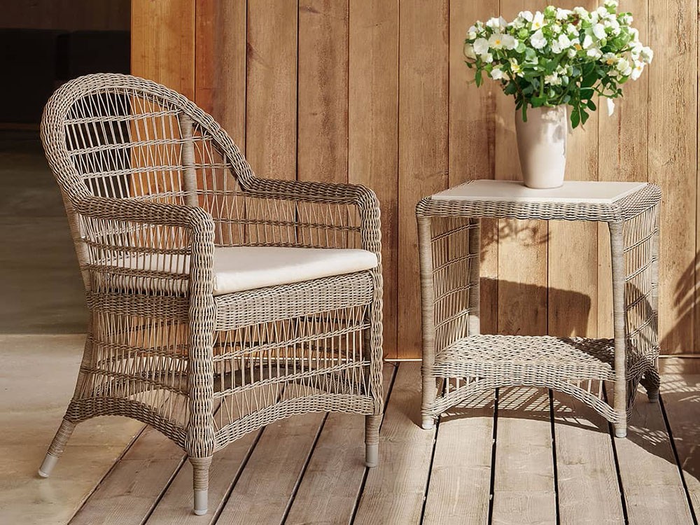 Mesa auxiliar de fibra sintética trenzada y dekton Arena Skyline Design - 7