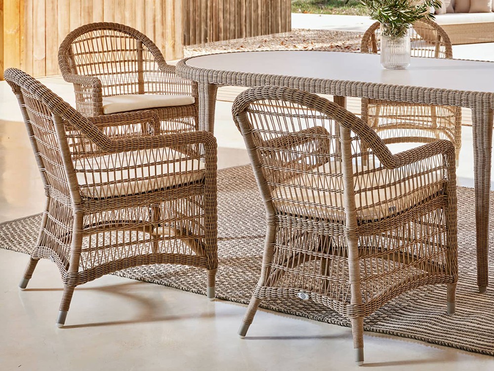 Mesa redonda u ovalada de fibra sintética trenzada y dekton Arena Skyline Design - 2