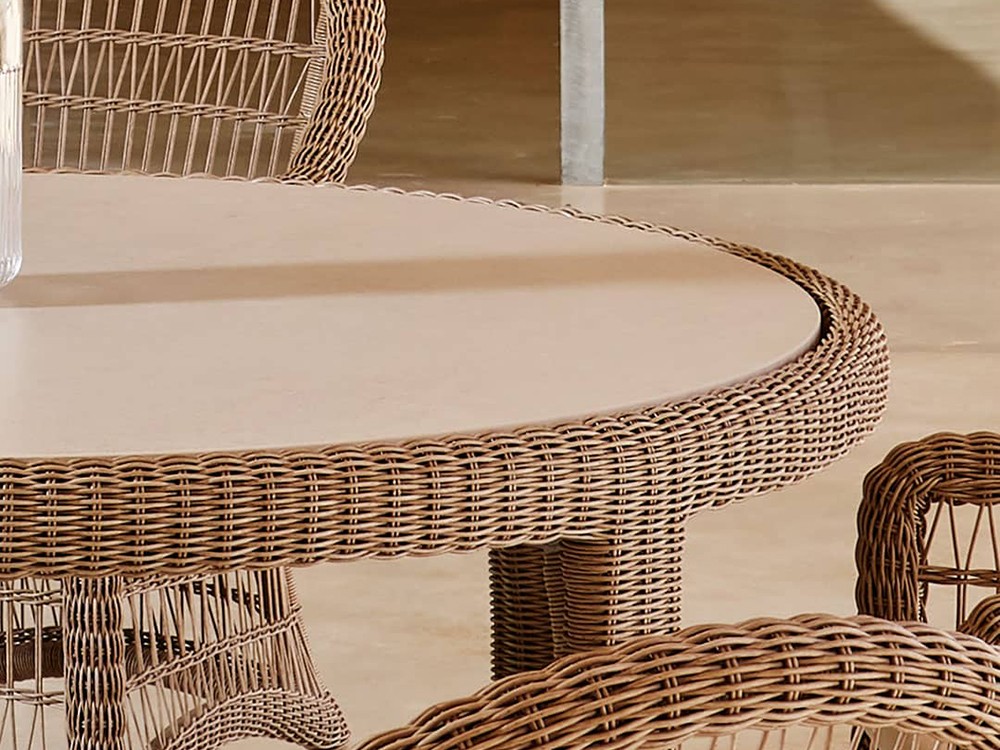 Mesa redonda u ovalada de fibra sintética trenzada y dekton Arena Skyline Design - 11