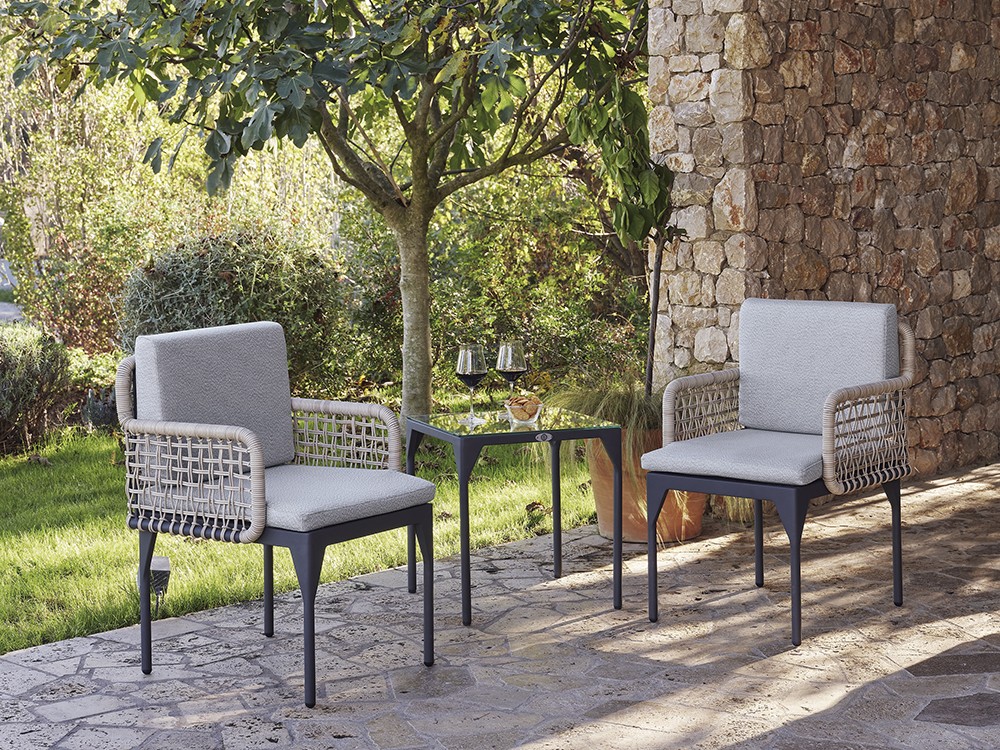 Silla de comedor de aluminio y fibra sintética trenzada Ribs Skyline Design - 1