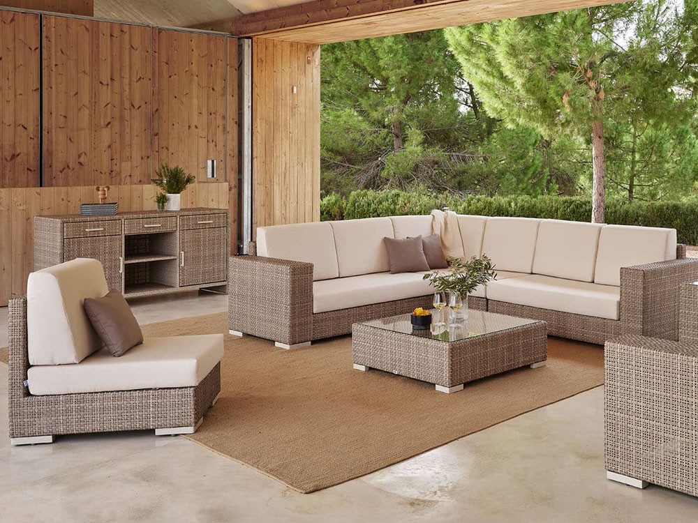 Mesa de centro de fibra sintética trenzada con sobre de cristal Paloma Skyline Design - 8