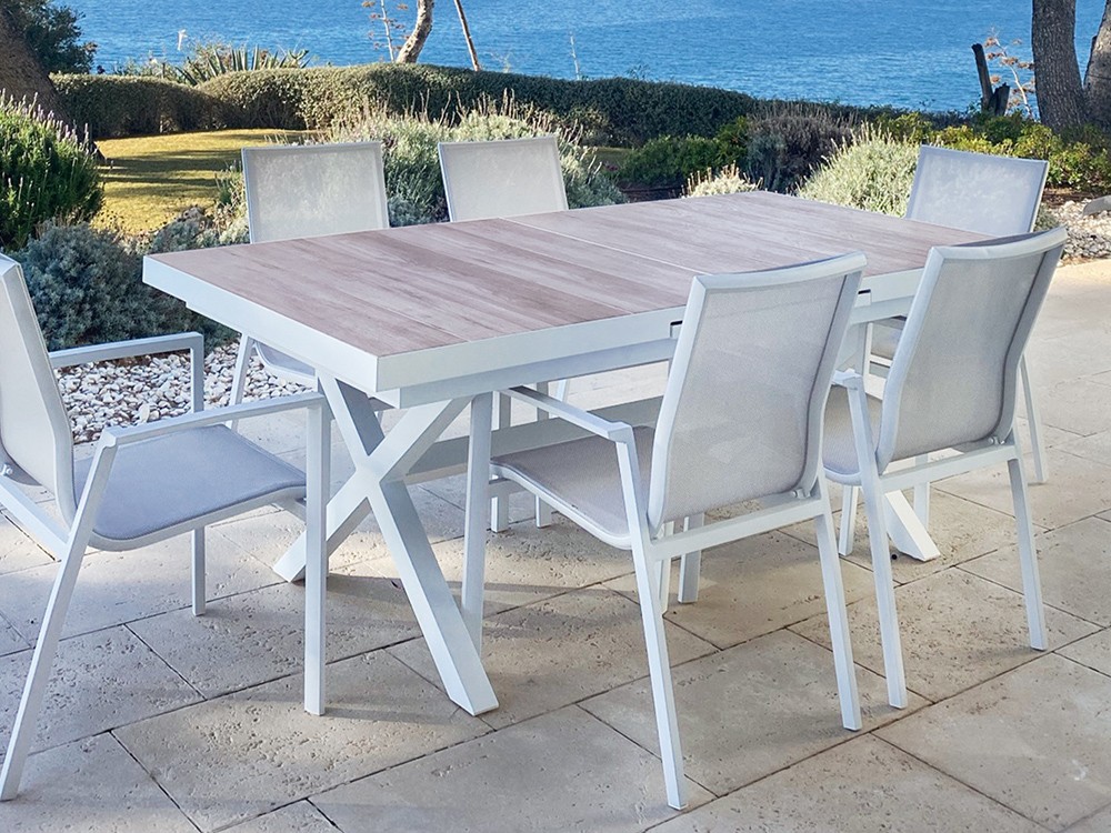 Mesa extensible de comedor exterior Segovia en aluminio y cerámica Segovia de Majestic - 5