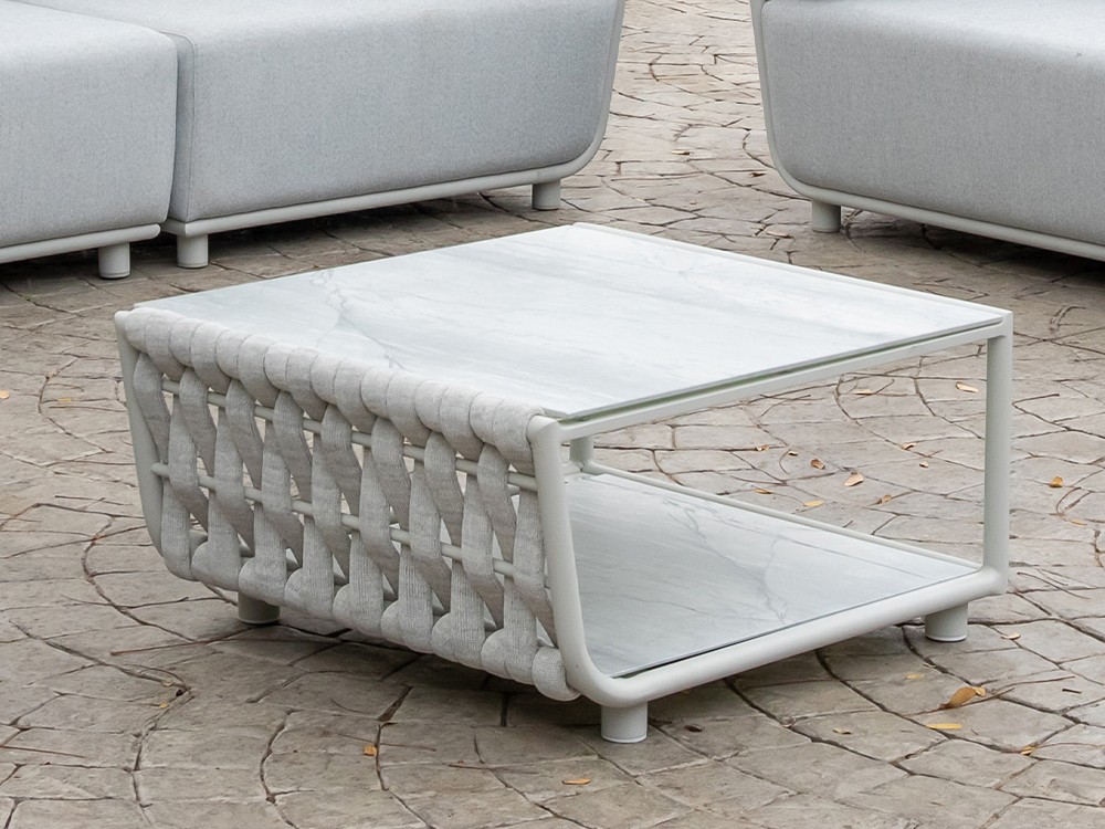 Mesa de centro para exterior en aluminio, cuerda trenzada y cristal cerámico Laos de Majestic Garden - 4