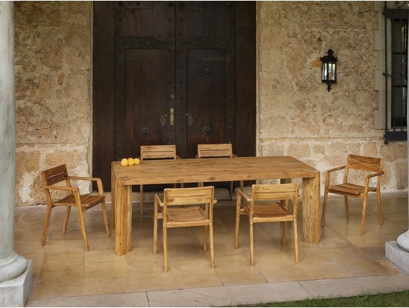 Mesa de comedor exterior de madera de teca reciclada Eco de Arkimueble - 1